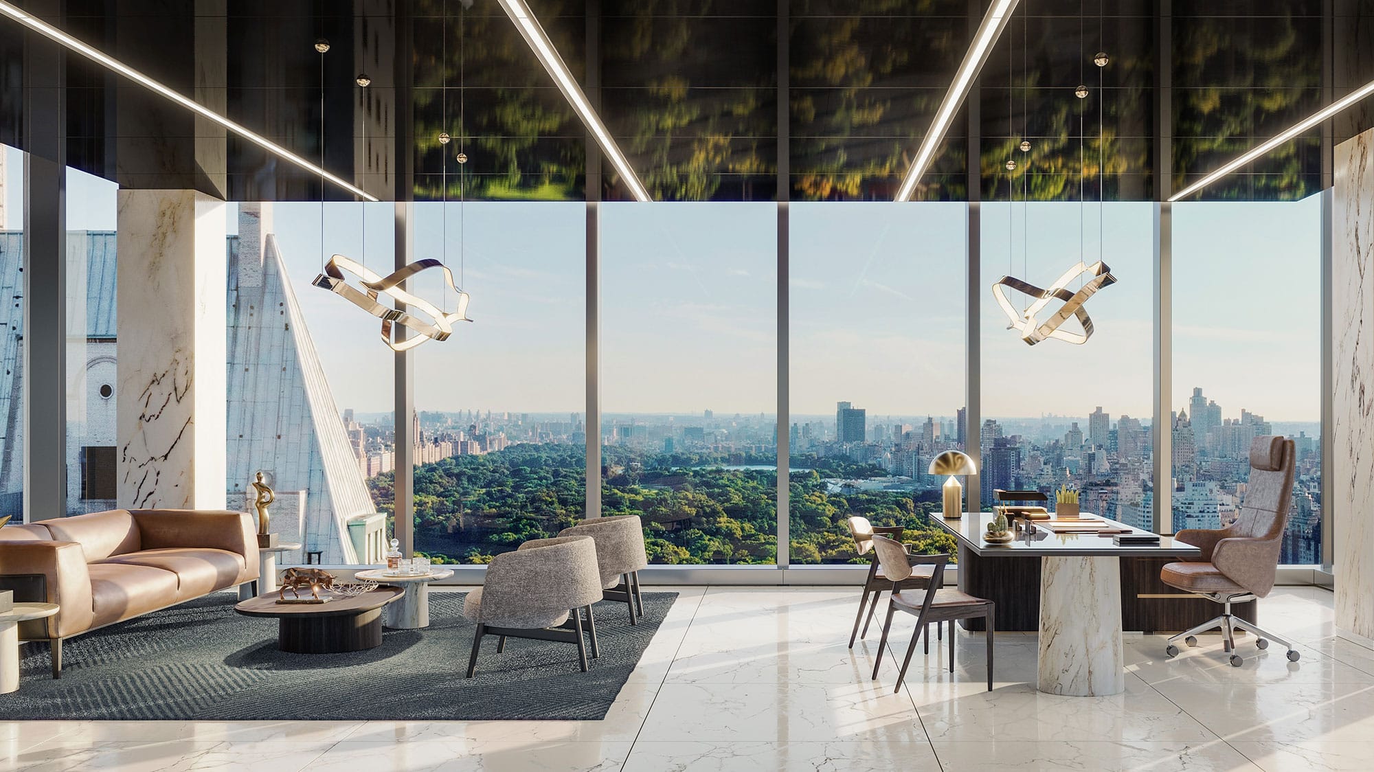 An extreme luxury NYC sky-rise office with an impeccable view