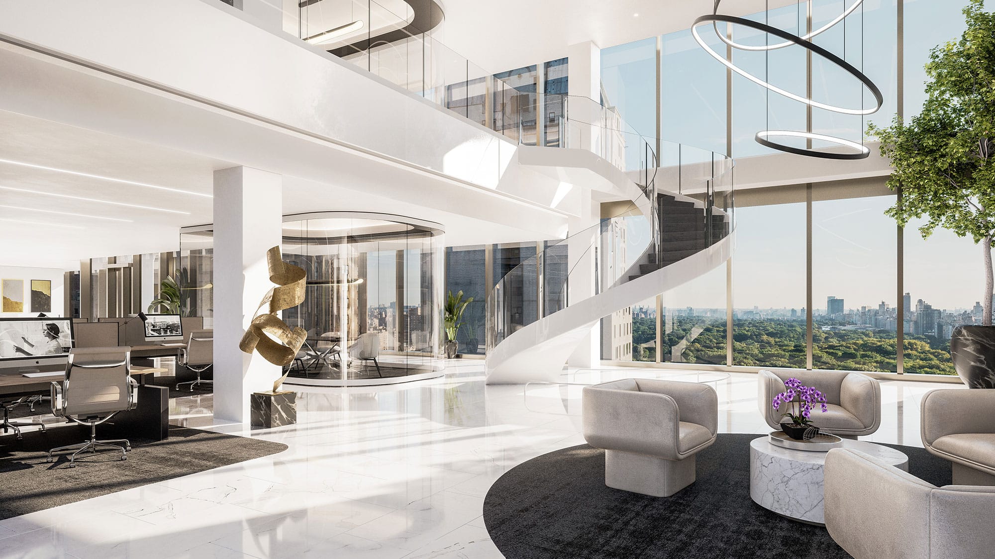 A gorgeous high end office full of natural light and a great view