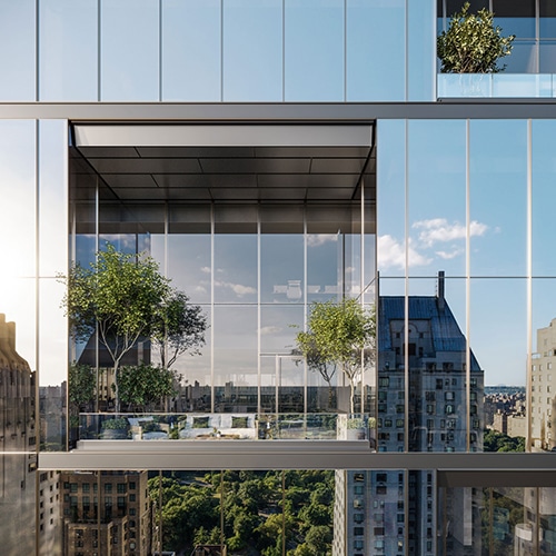 3d rendering of a glass private office terrace in New York City